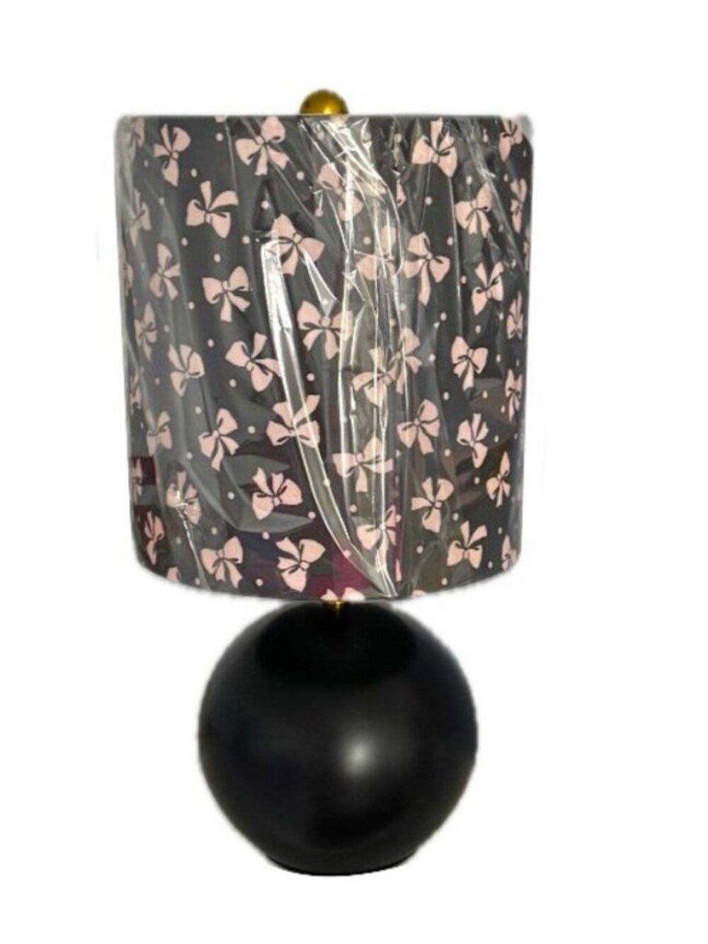 Kate Spade Small Table Lamp Black Ceramic Sphere Pattern Linen Shade NEW